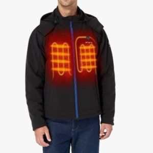 New Mens Ororo Soft Shell Heated Jacket With Detachable Hood Blue Black XL